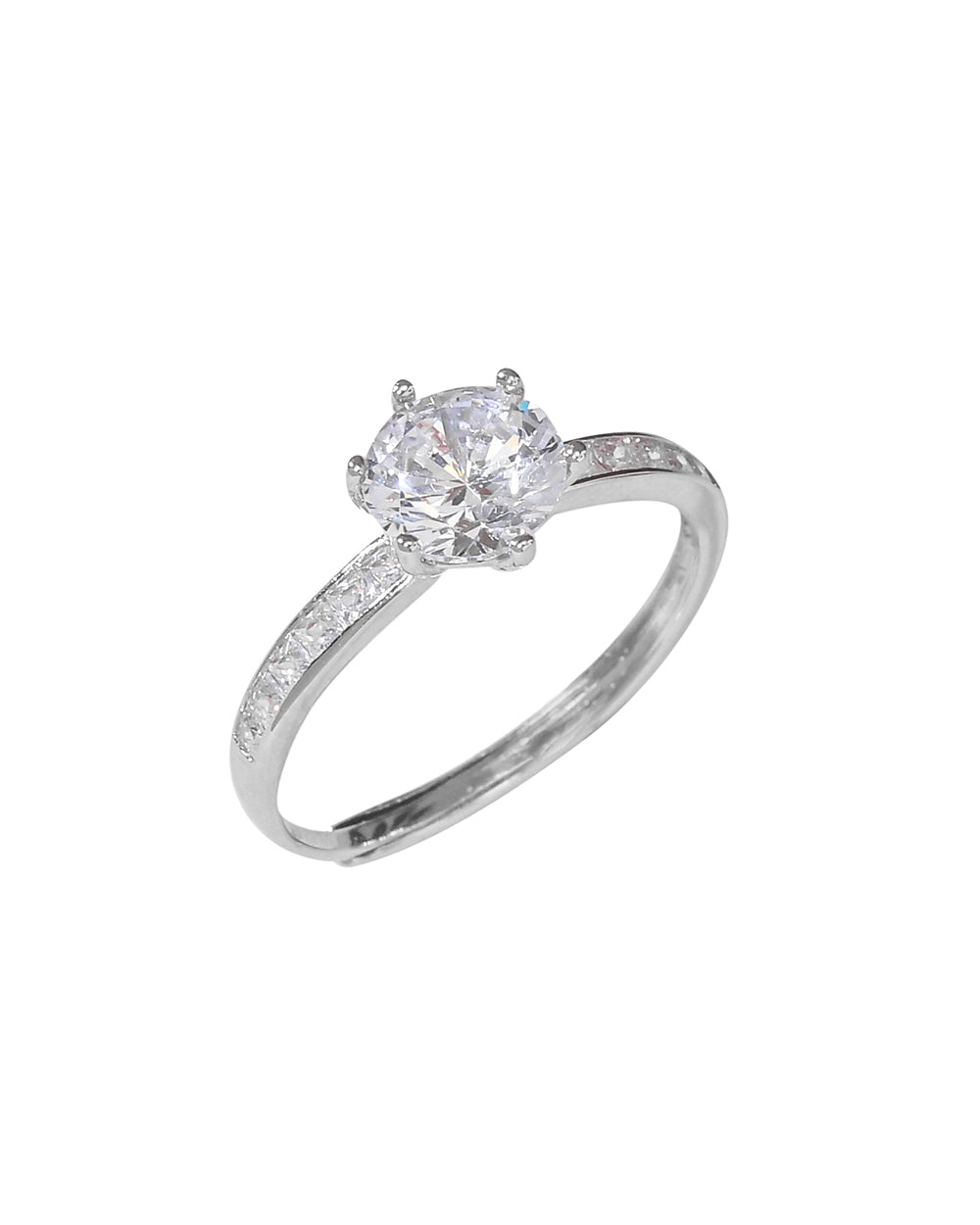 Women's Round Cut Cluster Setting Cz Adorned Brass Silver Plated Ring - Voylla