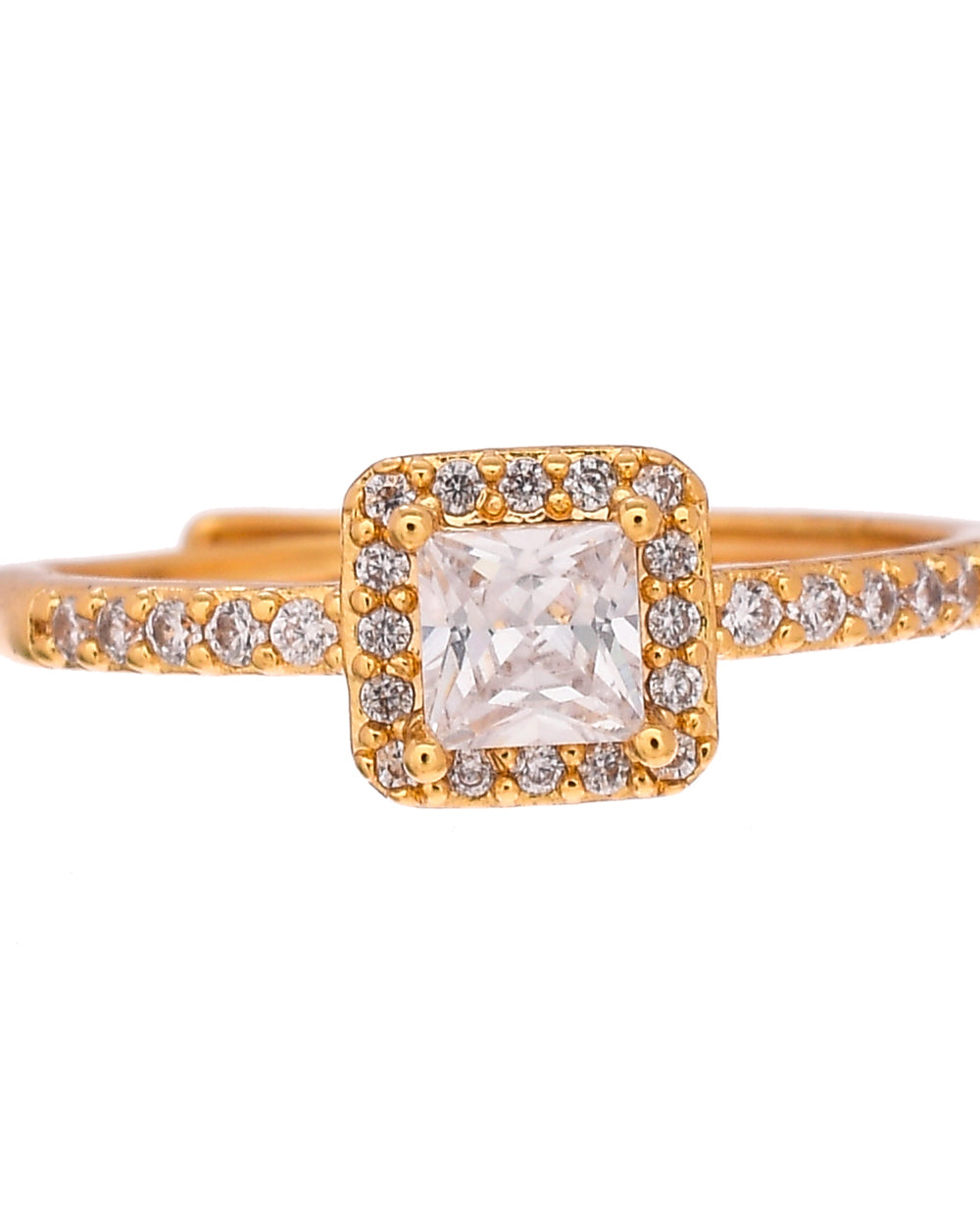 Women's Luxurious Yellow Gold Plated Zircons Embellished Brass Ring - Voylla
