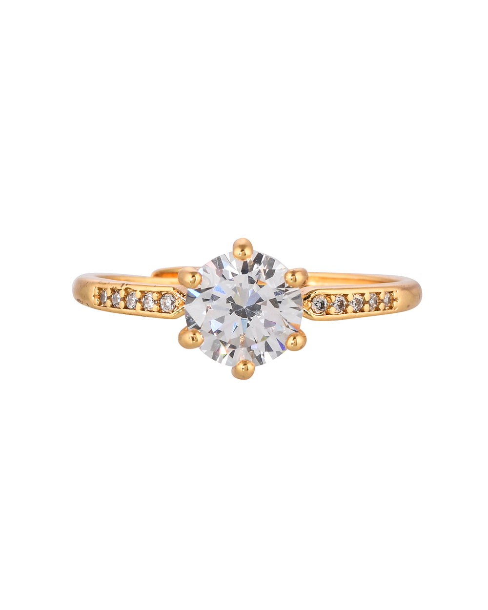 Women's Round Cut Cubic Zircon Embellished Brass Yellow Gold Plated Ring - Voylla