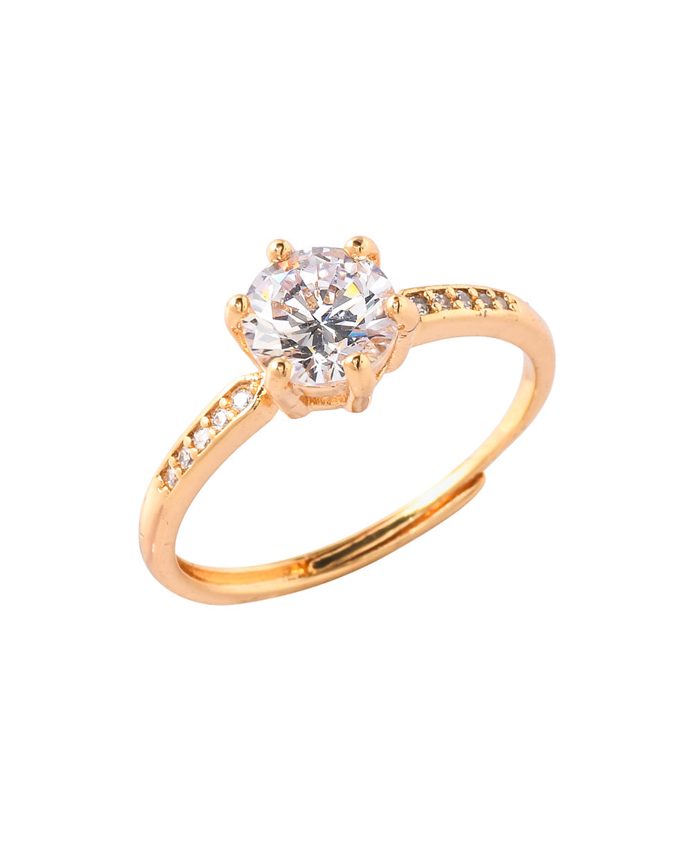 Women's Round Cut Cubic Zircon Embellished Brass Yellow Gold Plated Ring - Voylla