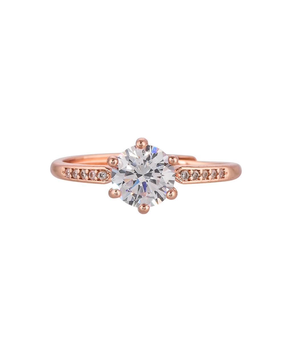Women's Rose Gold Plated Clear Zircon Adorned Brass Ring - Voylla
