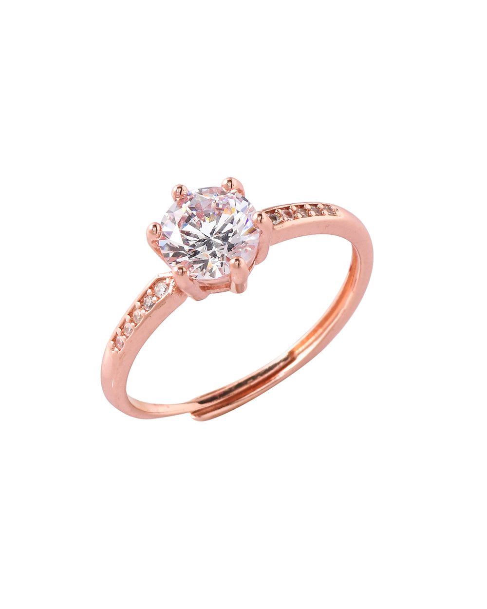 Women's Rose Gold Plated Clear Zircon Adorned Brass Ring - Voylla