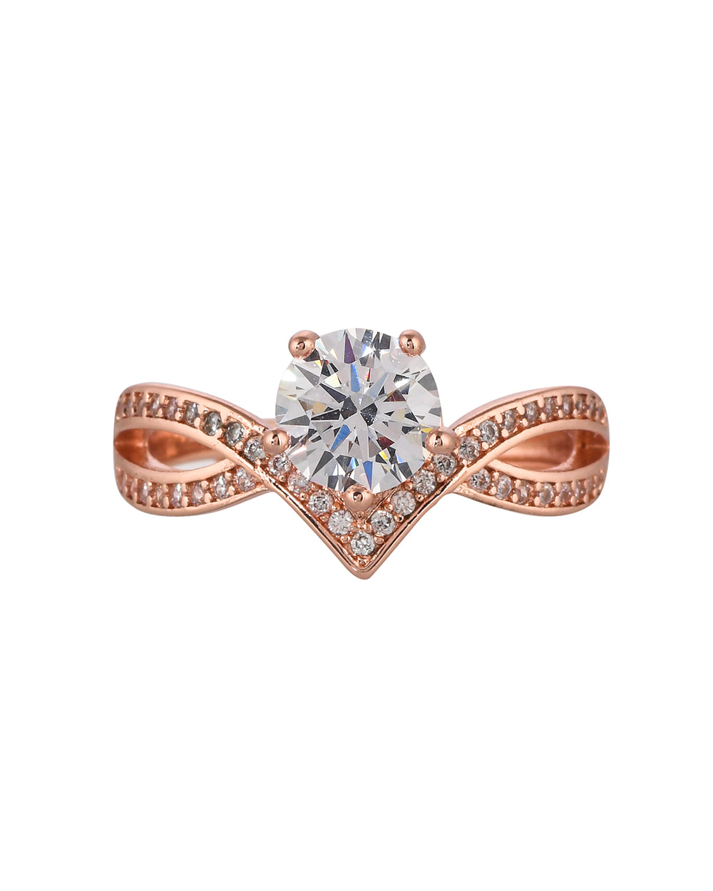 Women's Rose Gold Plated Round Cut Cz Adorned Ring - Voylla