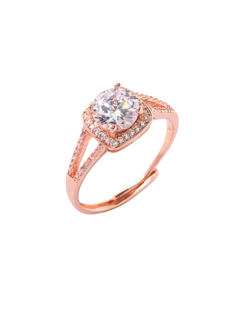 Women's Rose Gold Plated Brass Cluster Setting Zircons Adorned Ring - Voylla
