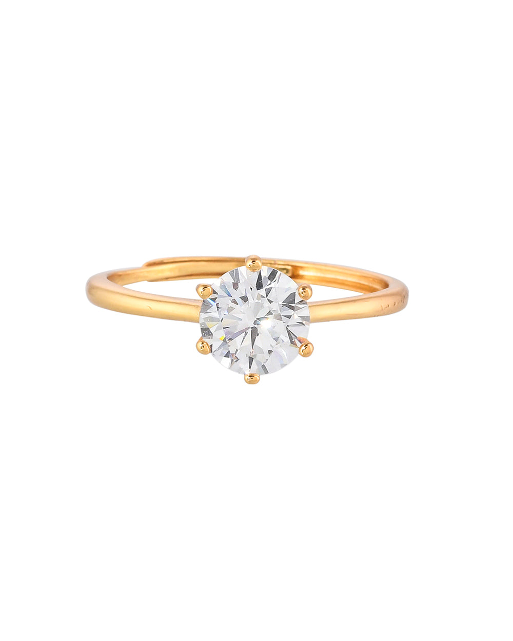 Women's Round Cut Cz Embellished Gold Plated Brass Thin Band Ring - Voylla