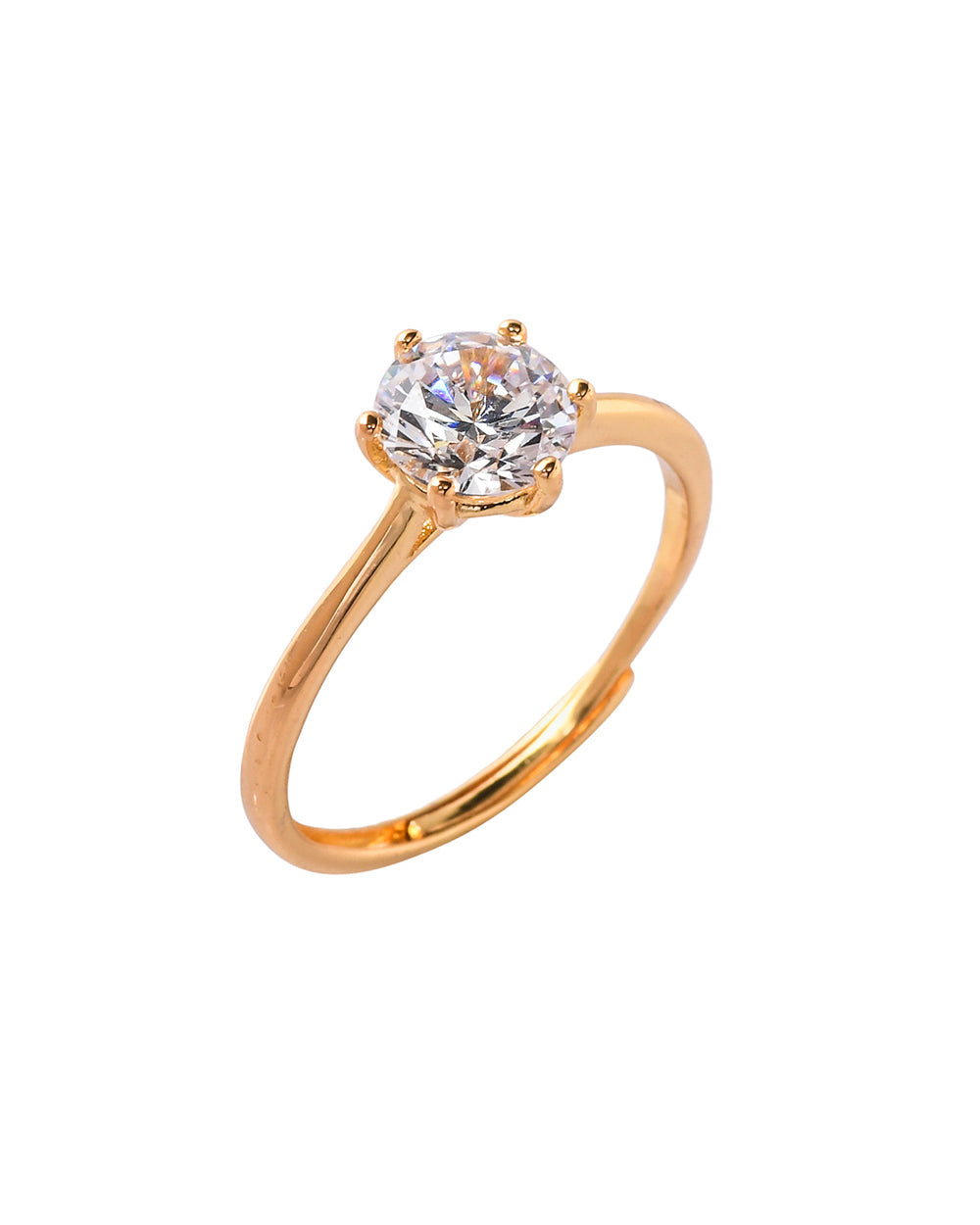Women's Round Cut Cz Embellished Gold Plated Brass Thin Band Ring - Voylla