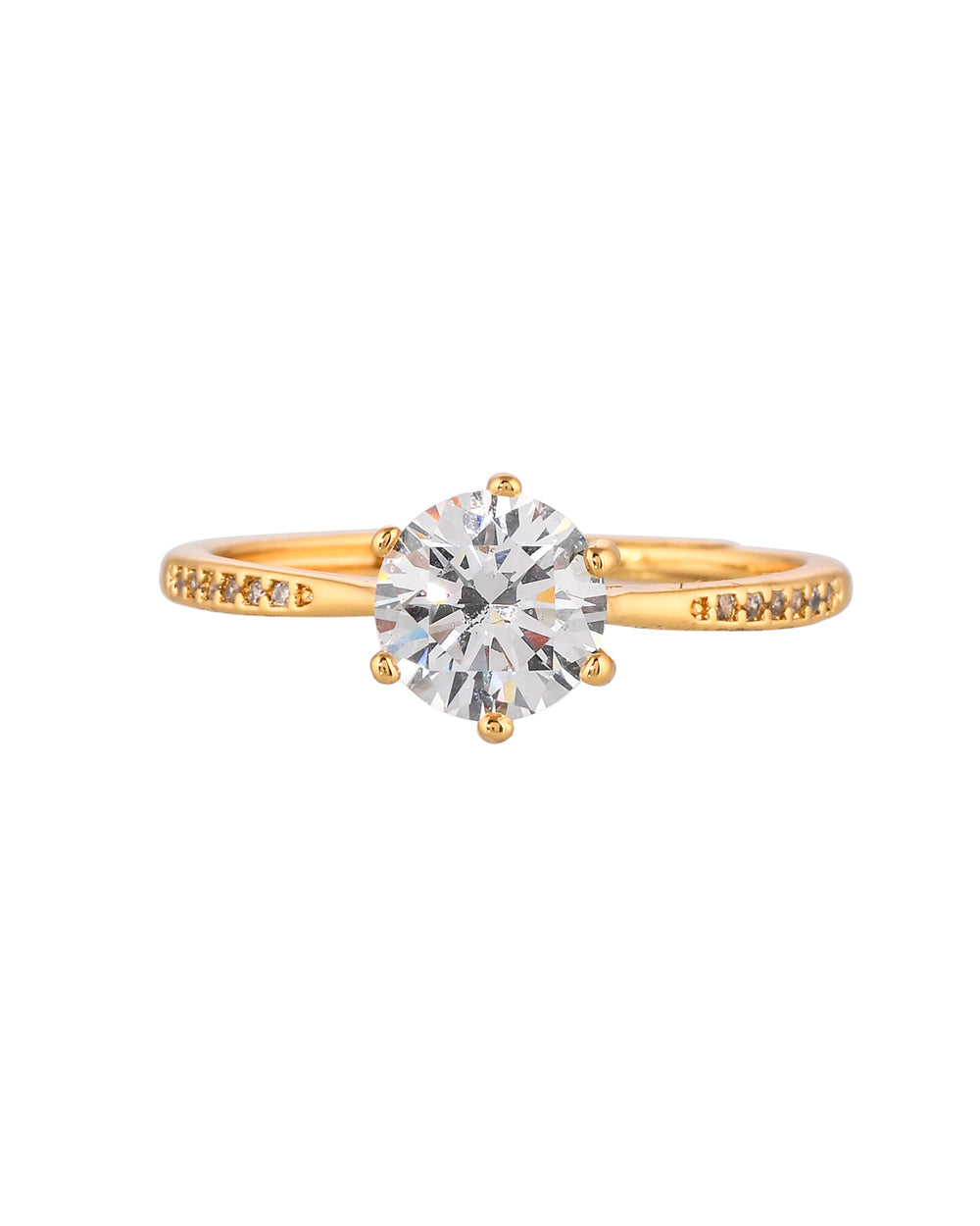 Women's Gold Plated Round Cut Cubic Zirconia Adorned Ring - Voylla