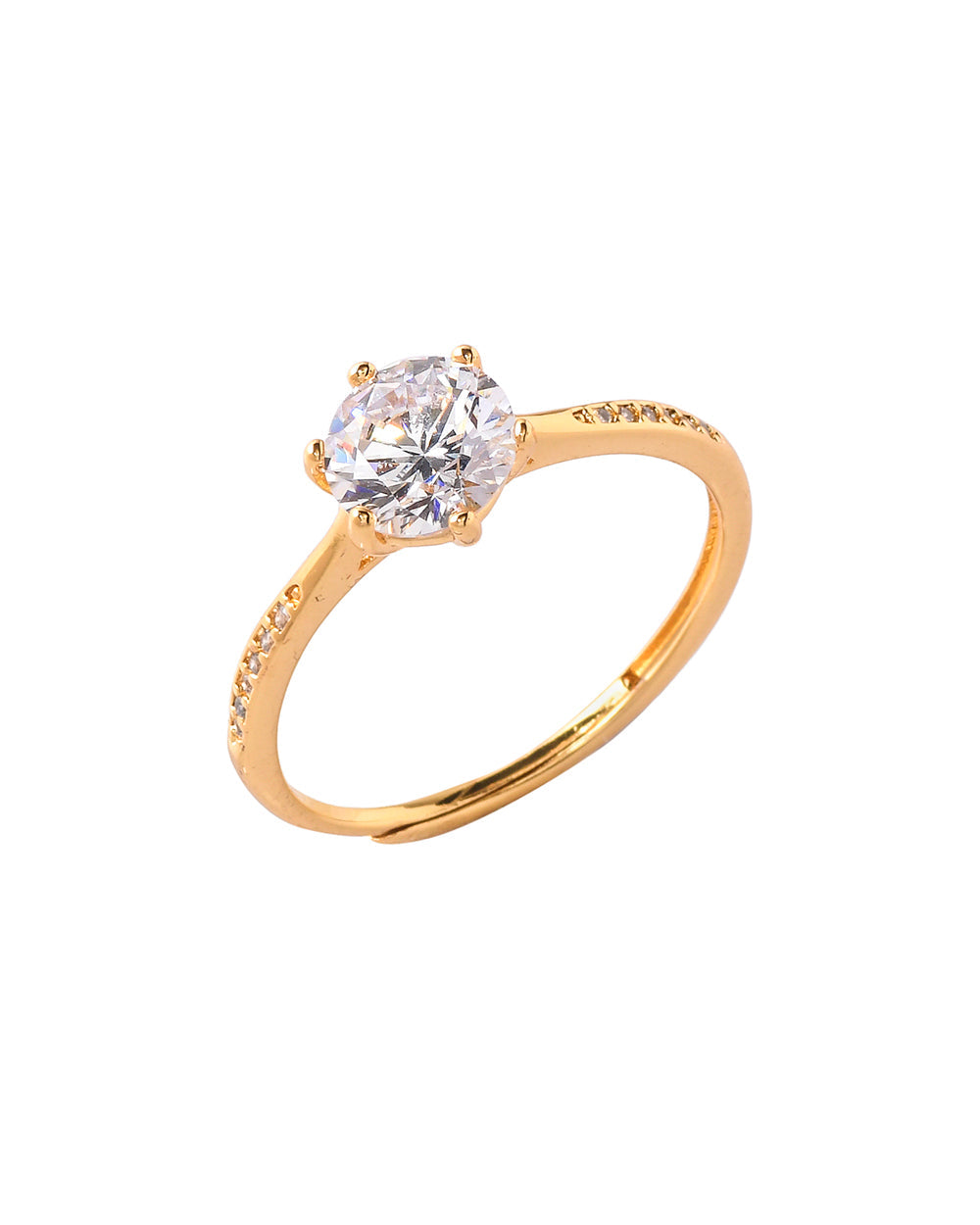 Women's Gold Plated Round Cut Cubic Zirconia Adorned Ring - Voylla