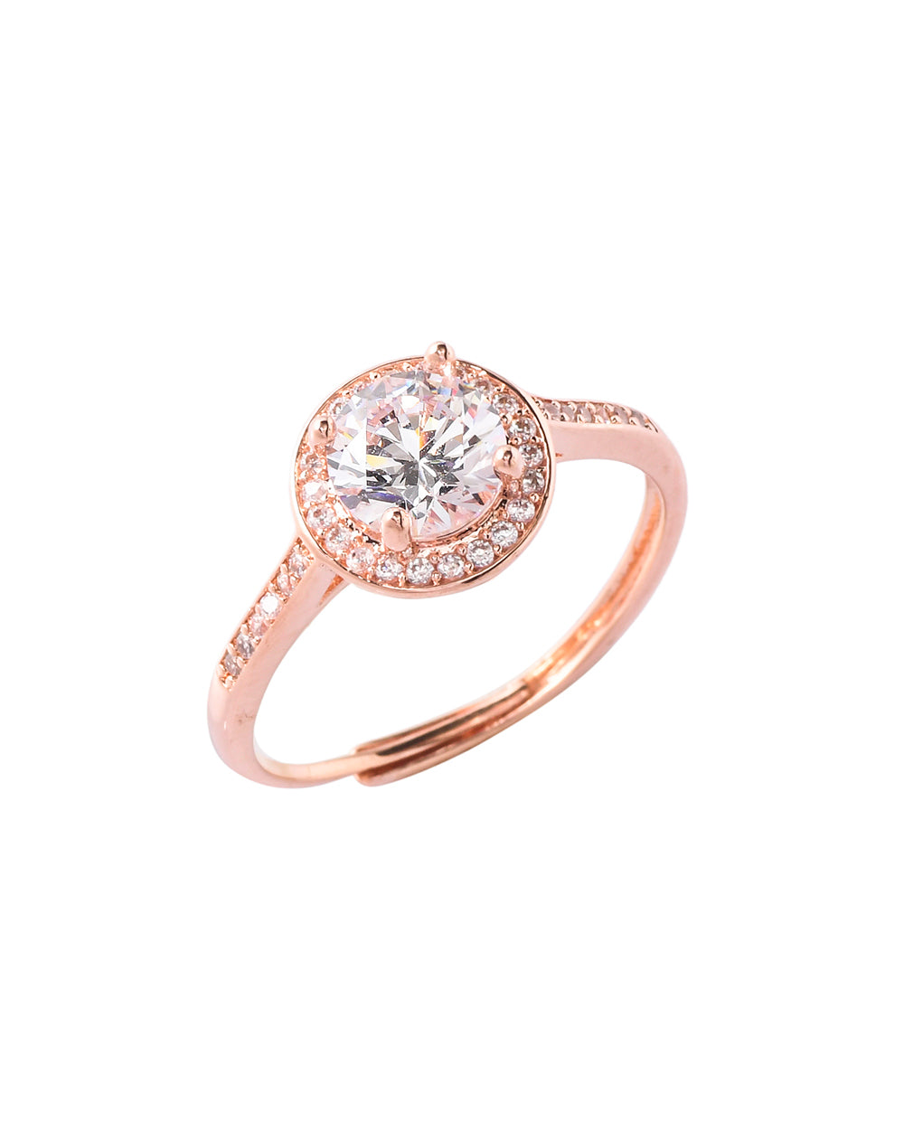 Women's Sparkling Elegance Round Cut Zircon Adorned Rose Gold Plated Ring - Voylla