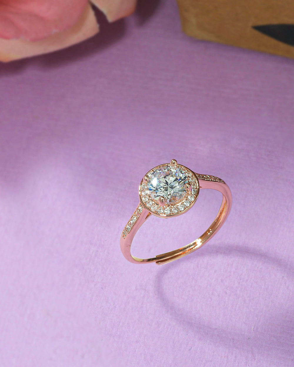 Women's Sparkling Elegance Round Cut Zircon Adorned Rose Gold Plated Ring - Voylla