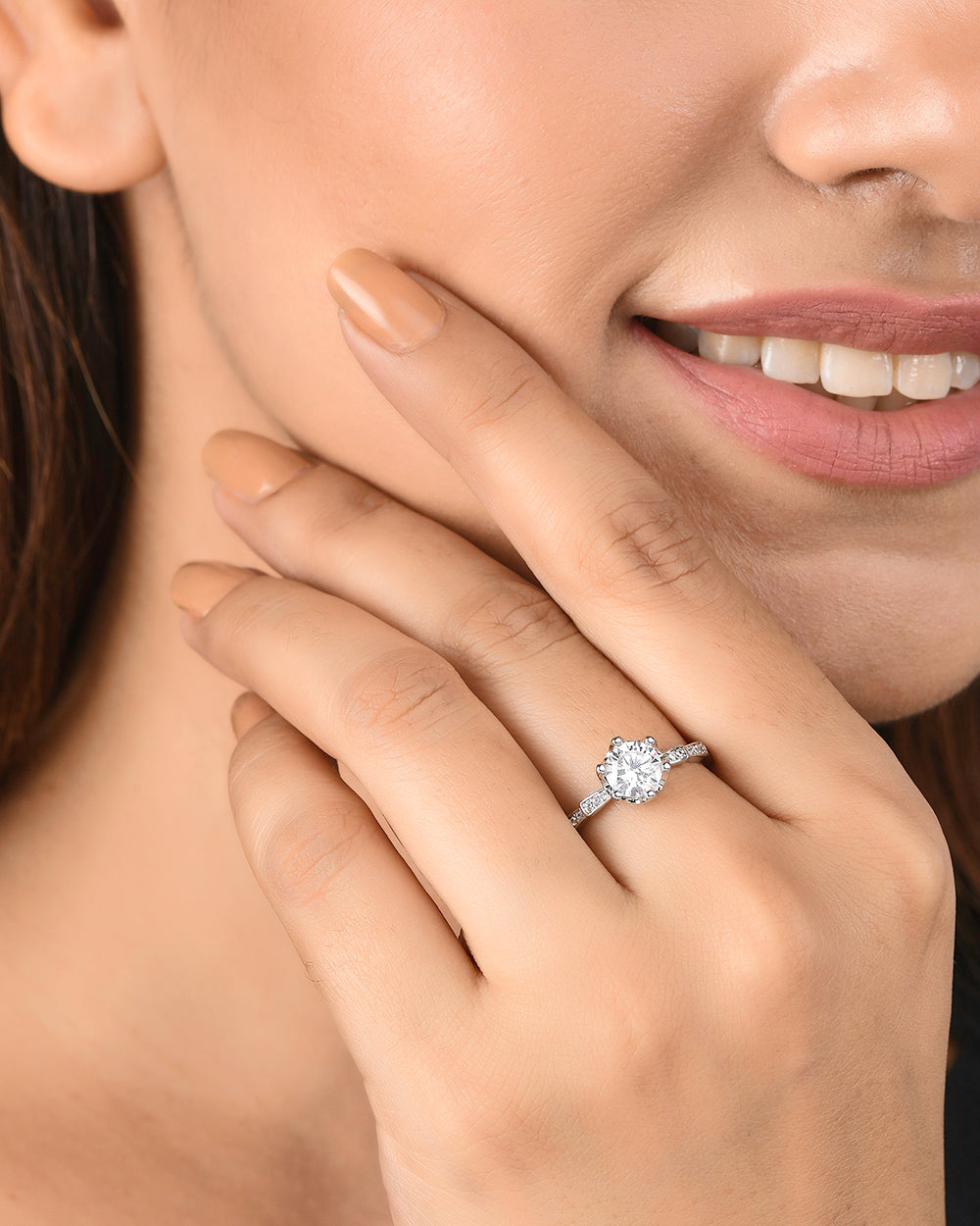 Women's Large Round Cut Zircon Gemstone Adorned Silver Plated Ring - Voylla