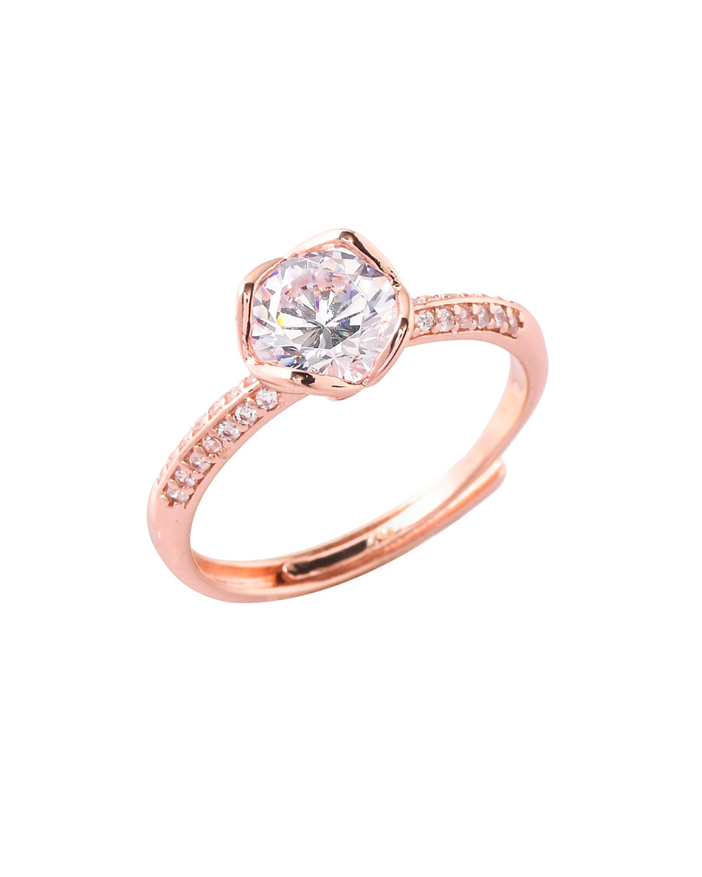 Women's Sparkling Elegance Rose Gold Plated Round Cut Zircon Adorned Ring - Voylla