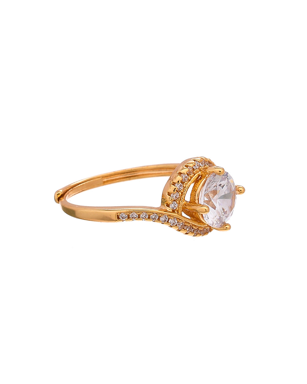Women's Round Cut Zircon Four Prong Cluster Setting Gold Plated Brass Ring - Voylla