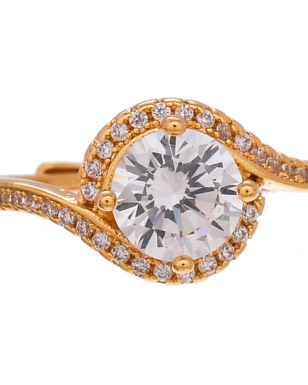 Women's Round Cut Zircon Four Prong Cluster Setting Gold Plated Brass Ring - Voylla