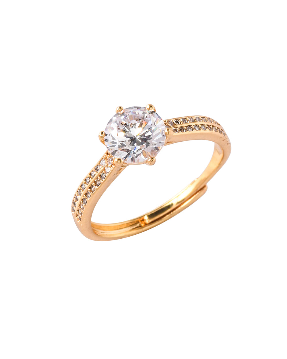 Women's Round Cut Cubic Zirconia Adorned Gold Plated Brass Ring - Voylla