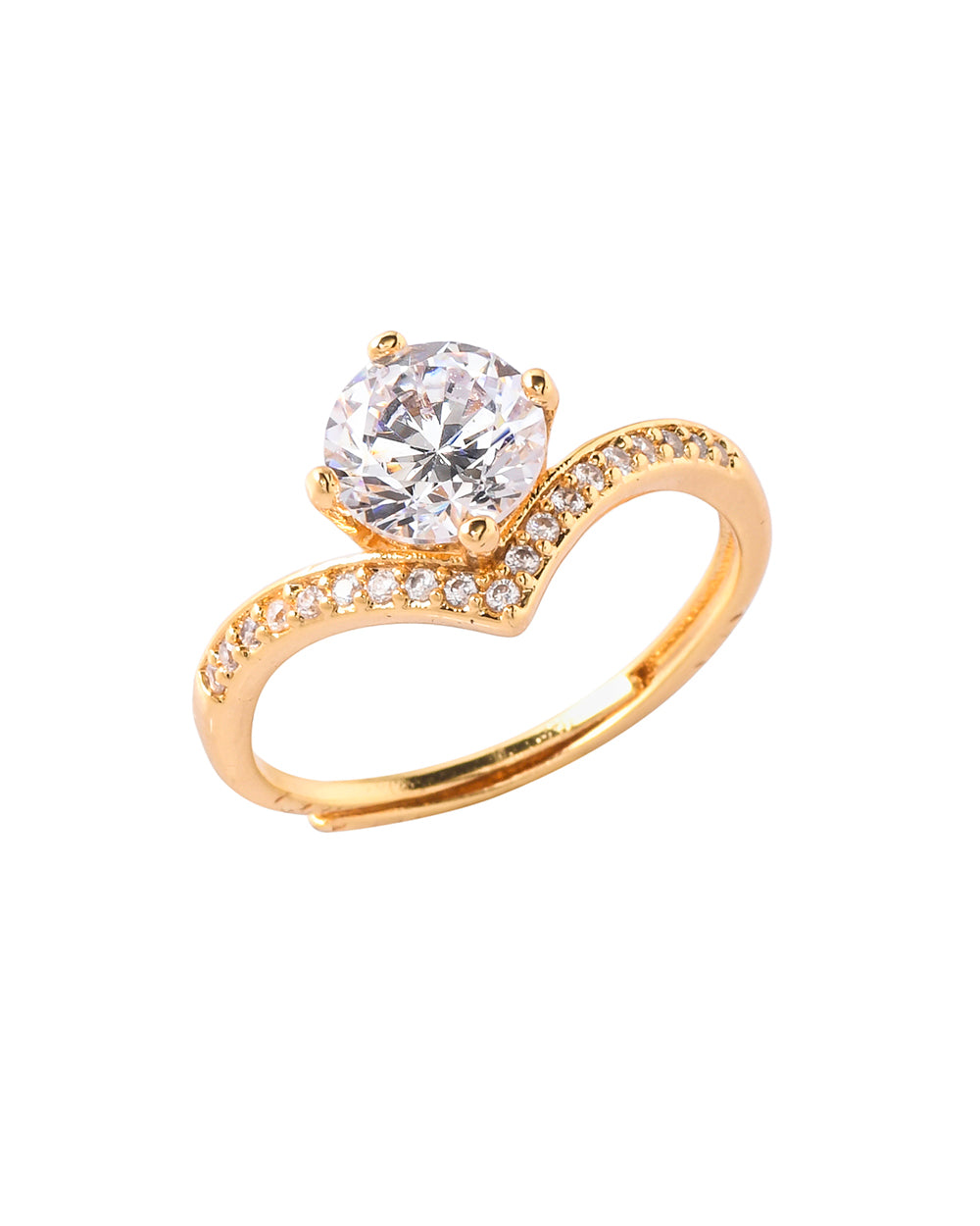 Women's Sparkling Elegance Princess Cut Zircon Adorned Gold Plated Ring - Voylla