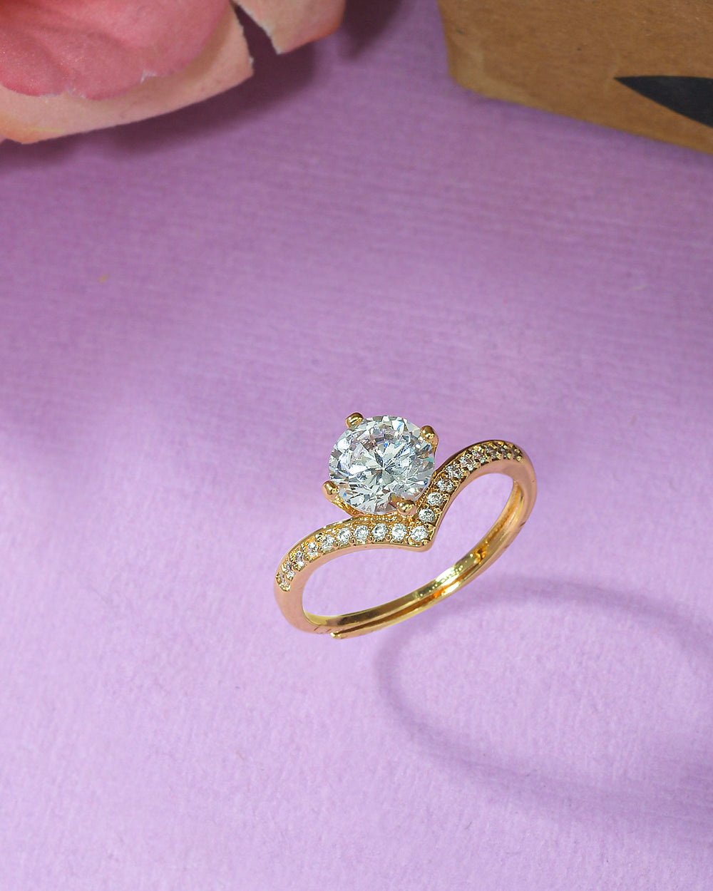 Women's Sparkling Elegance Princess Cut Zircon Adorned Gold Plated Ring - Voylla