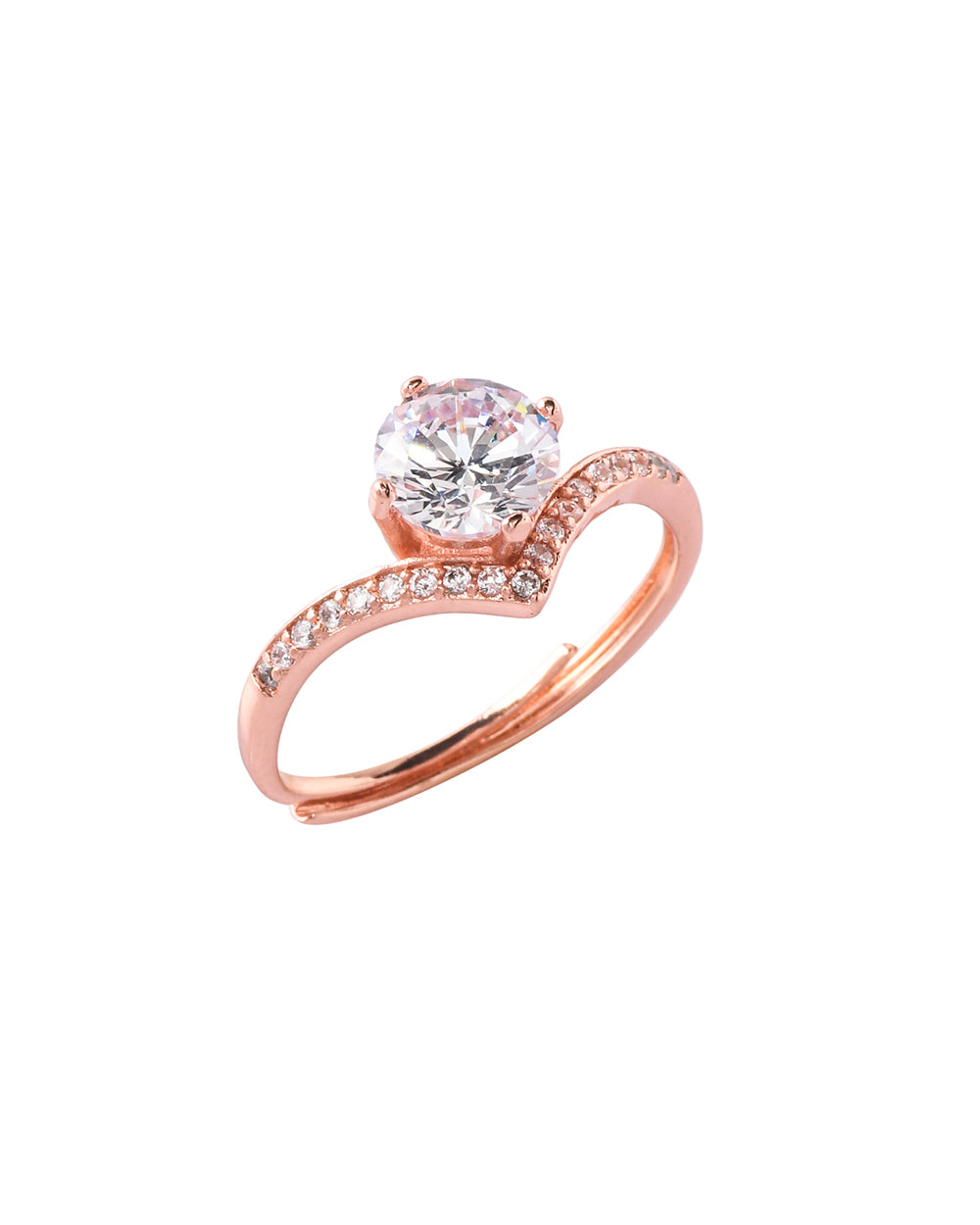 Women's Delicate Round Cut Zircon Adorned Brass Rose Gold Plated Ring - Voylla