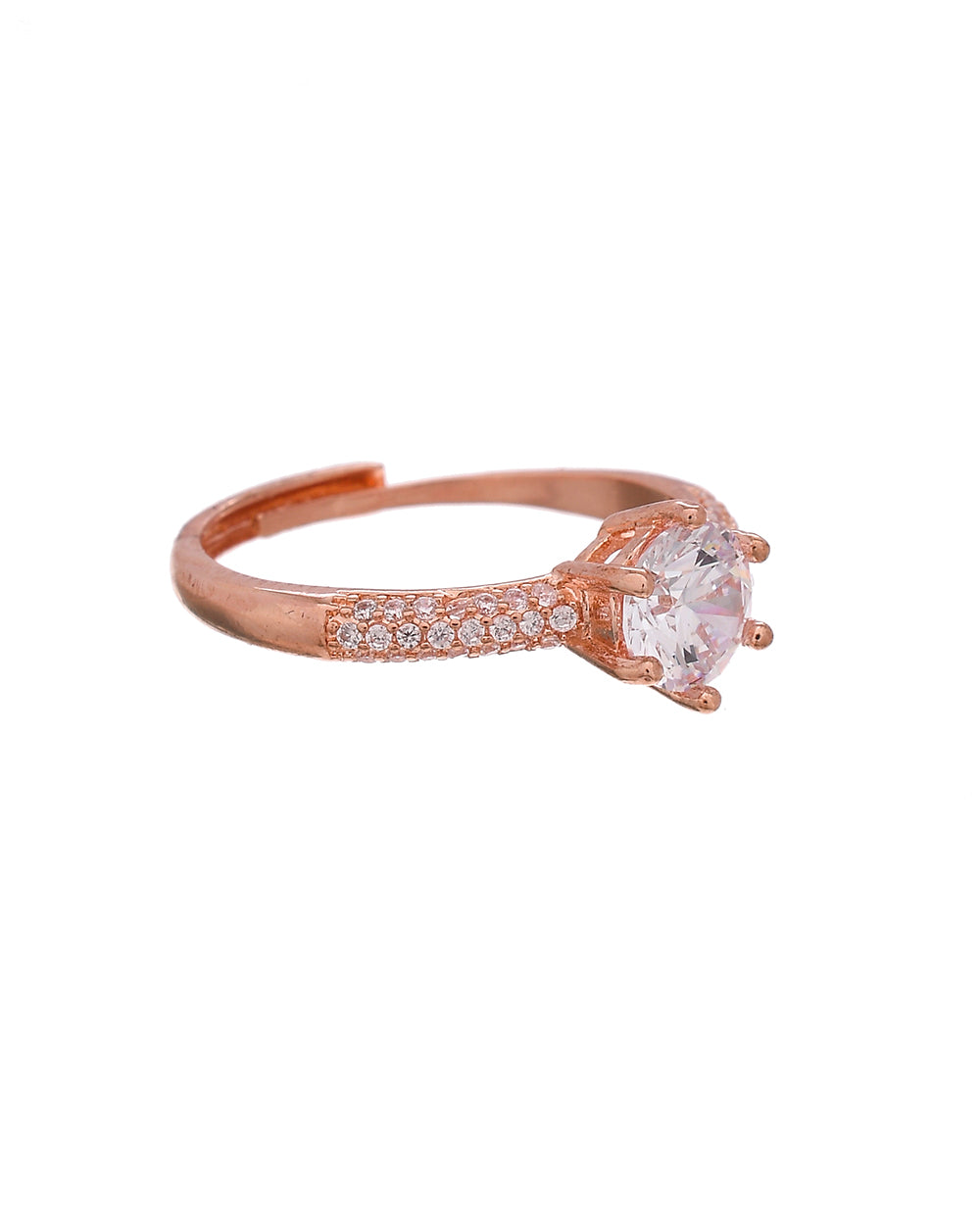Women's Rose Gold Plated Round Cut Cz Embellished Ring - Voylla