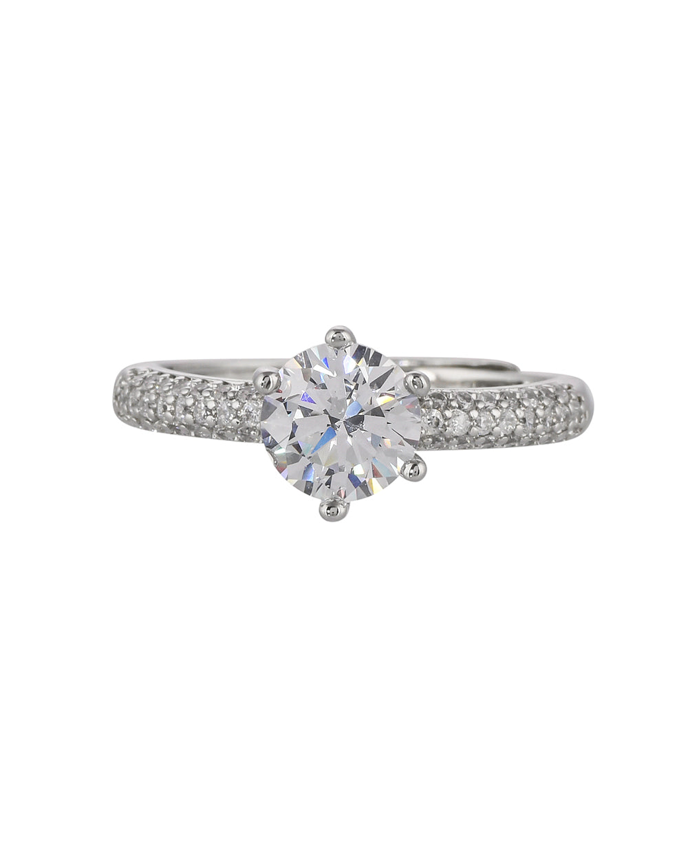 Women's Round Cut Cz Cluster Setting Silver Plated Brass Ring - Voylla