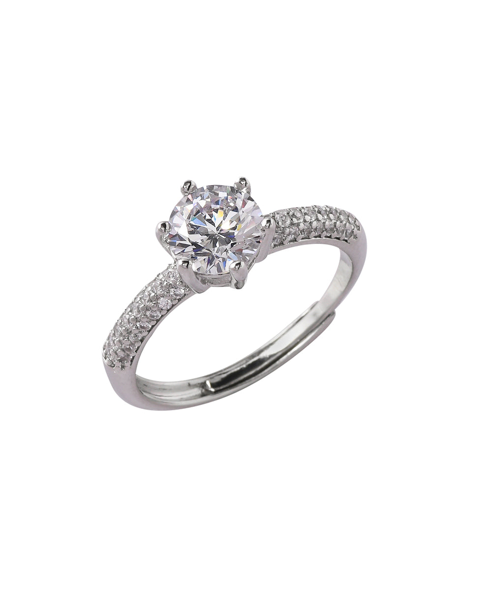 Women's Round Cut Cz Cluster Setting Silver Plated Brass Ring - Voylla