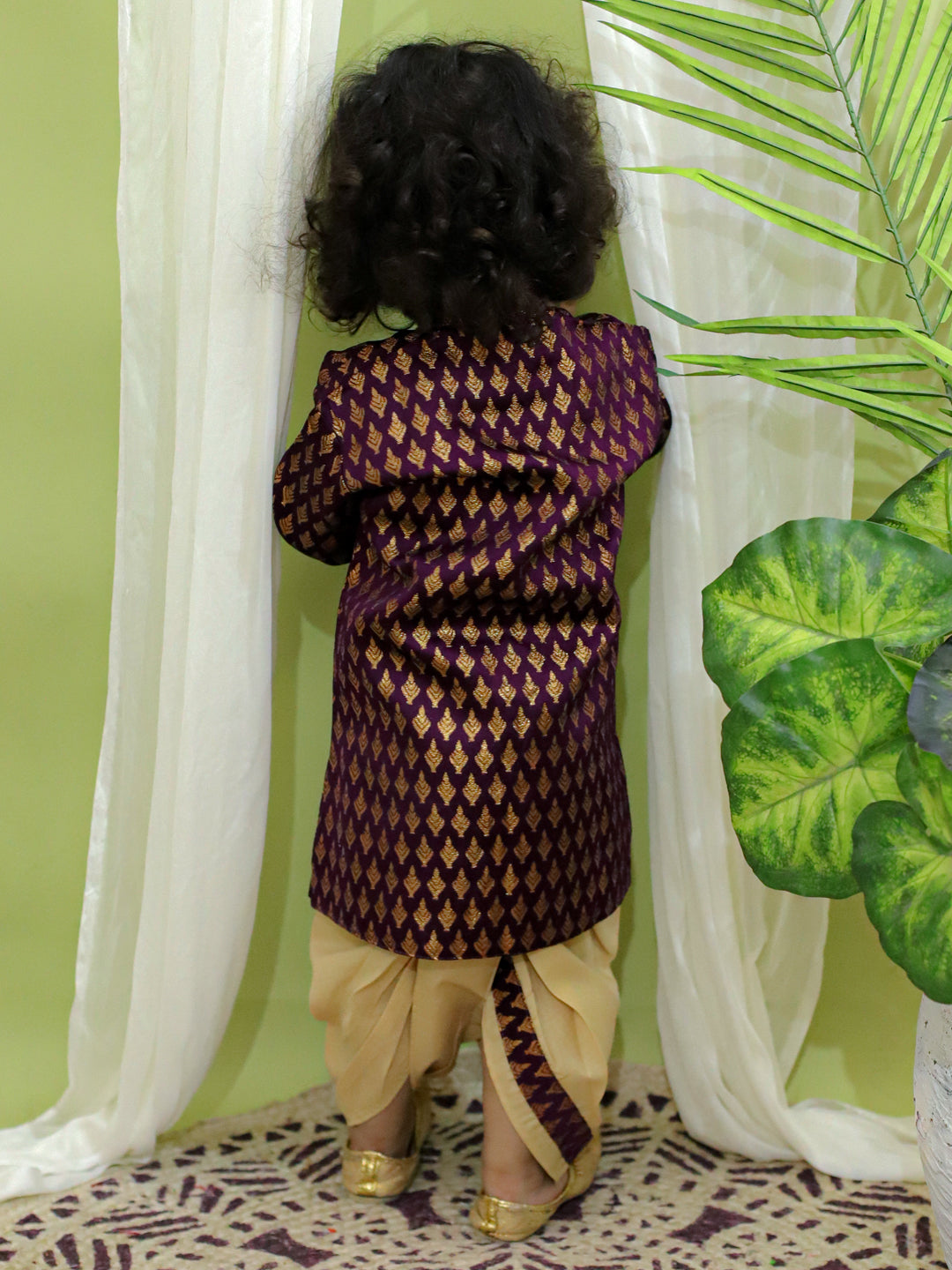 Boy's Purple Silk Sherwani Sets - Bownbee