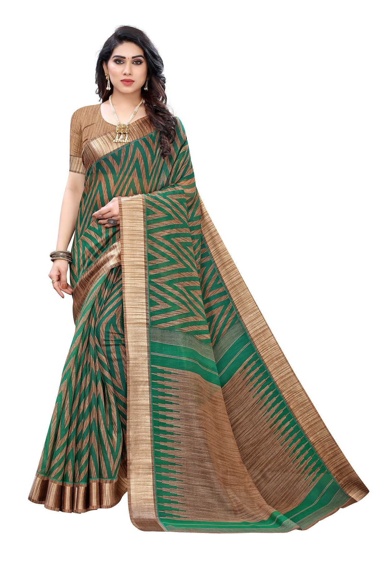 Women's Green Linen Designer Saree - Vamika