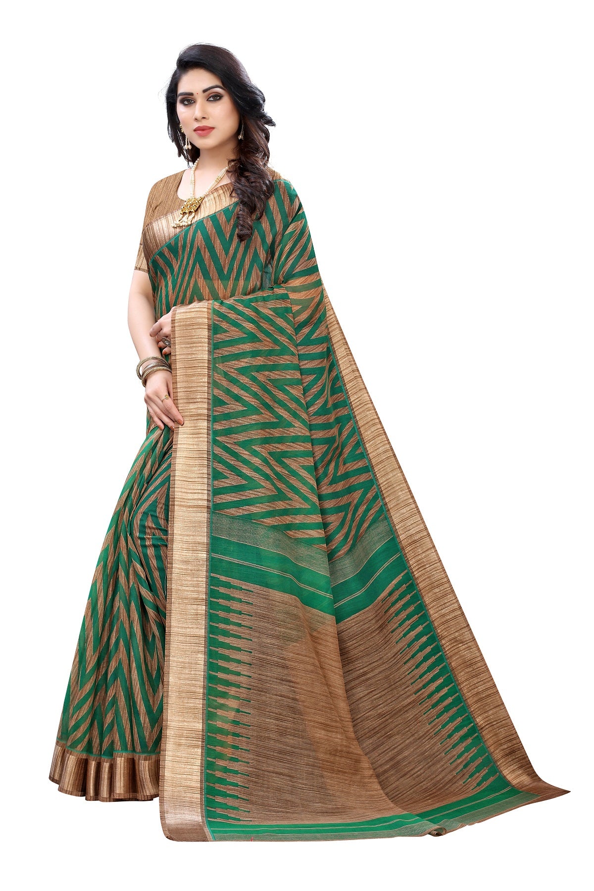 Women's Green Linen Designer Saree - Vamika