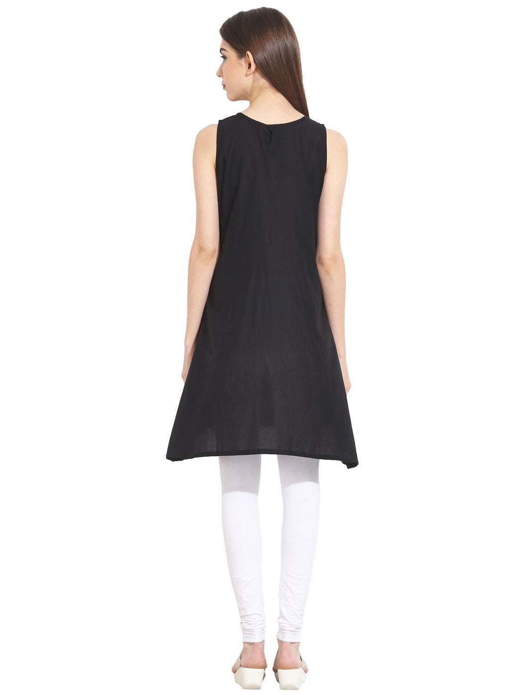 Women's Black Sleevless Cotton Kurti - Nayo Clothing