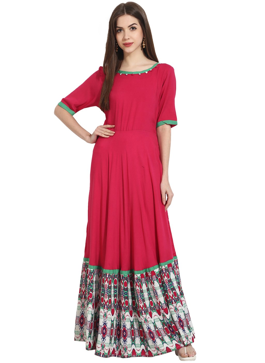 Women's Red Half Sleeve Low Floor Cotton Kurta - Nayo Clothing