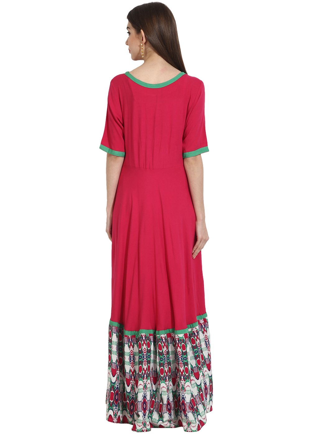 Women's Red Half Sleeve Low Floor Cotton Kurta - Nayo Clothing