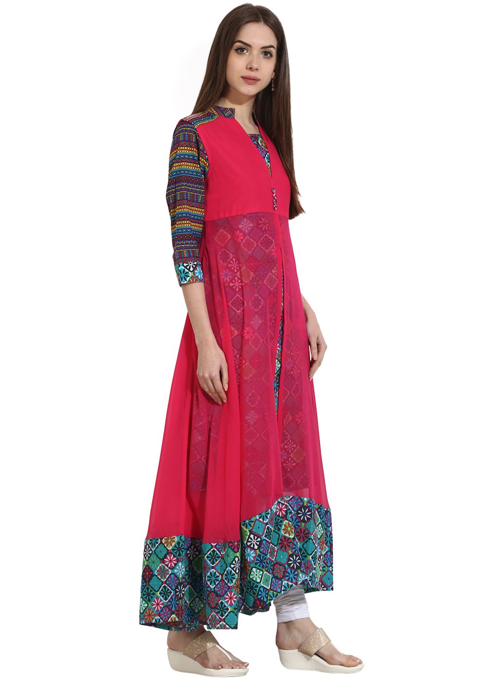 Women's Multi 3/4Th Sleeve Cotton Anarkali Kurta - Nayo Clothing