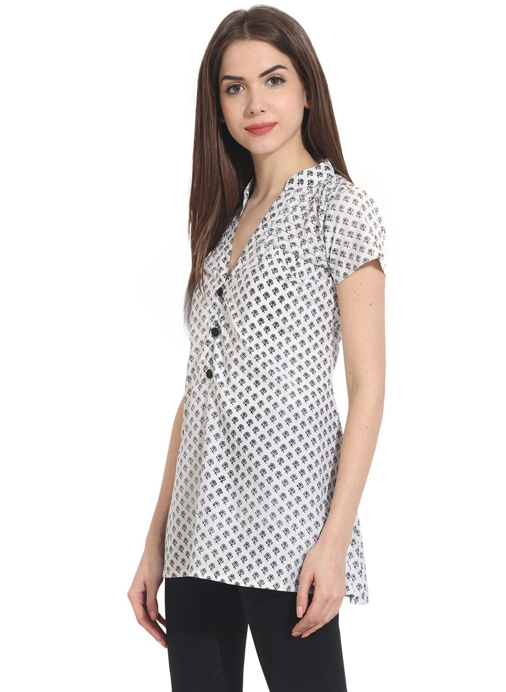 Women's White Printed Cap Sleeve Tunics - Nayo Clothing