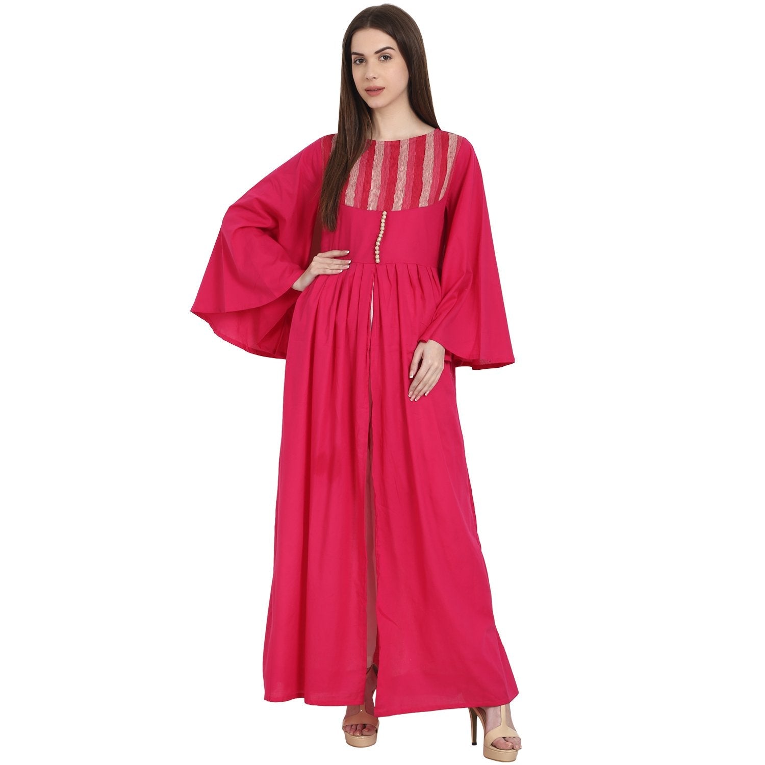 Women's Red Full Sleeve Rayon Front Open A-Line Kurta - Nayo Clothing