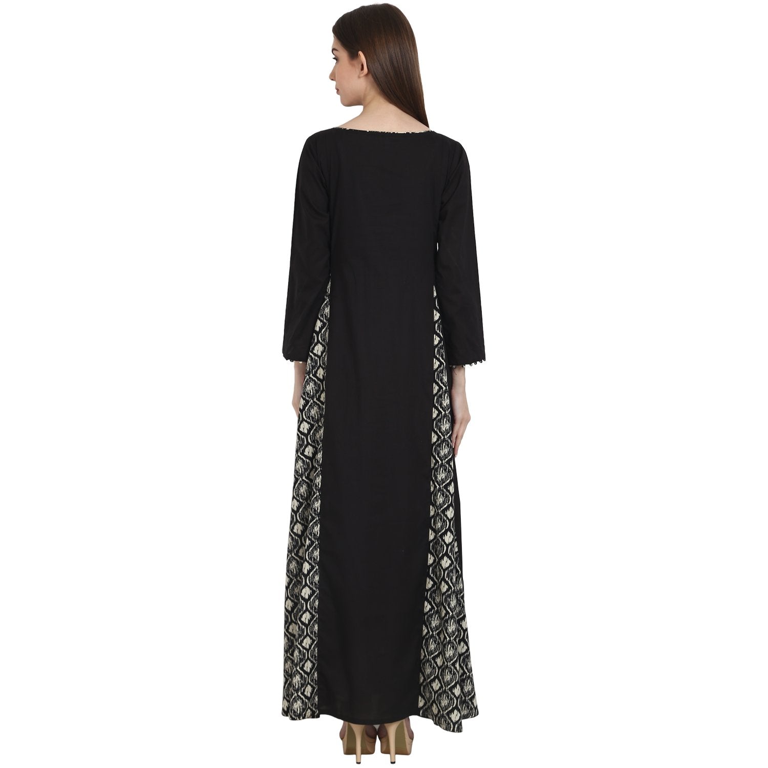 Women's Black Full Sleeve Cotton Floor Length A-Line Kurta - Nayo Clothing