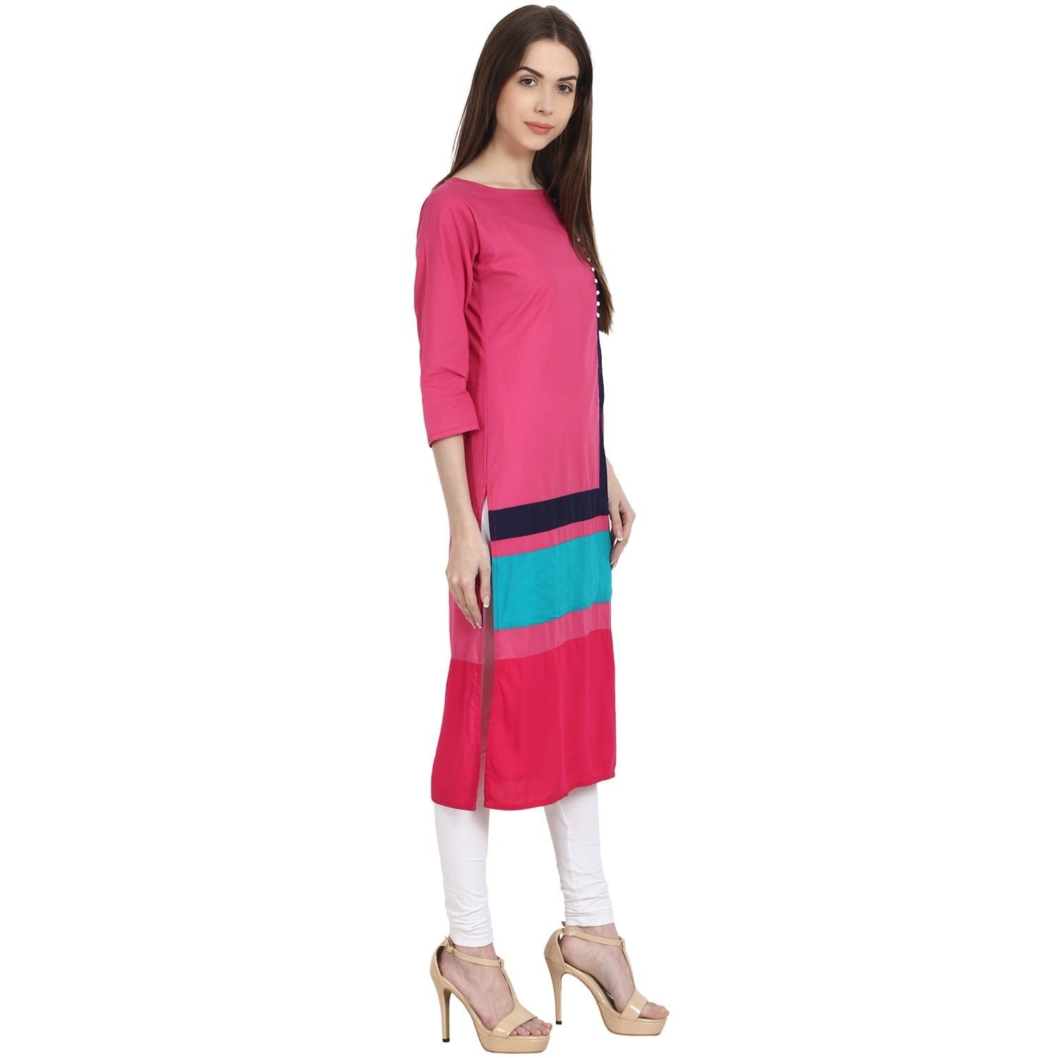 Women's Multi Color 3/4 Sleeve Cotton Kurta - Nayo Clothing