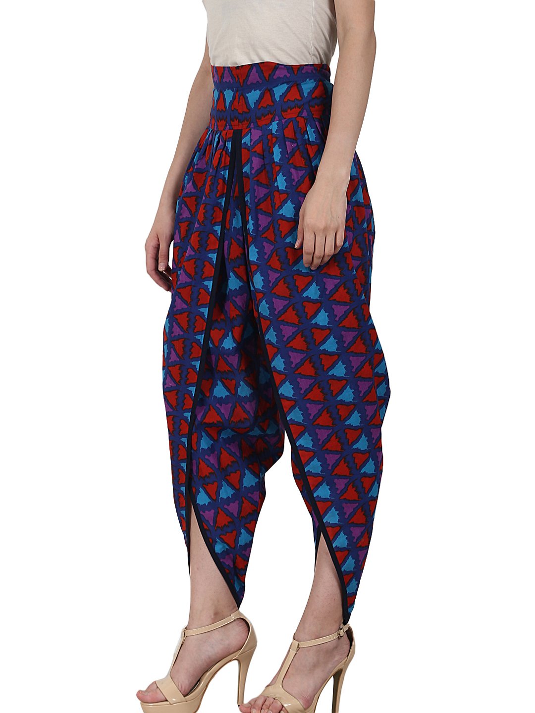 Women's Blue Prited Cotton Ankle Length Dhoti - Nayo Clothing