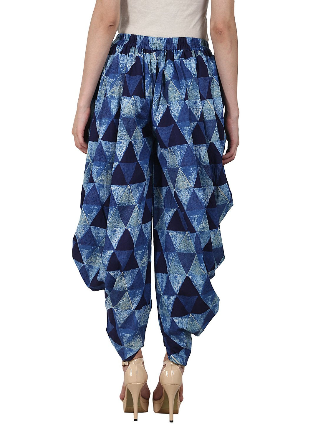 Women's Blue Printed Ankle Length Cotton Dhoti - Nayo Clothing