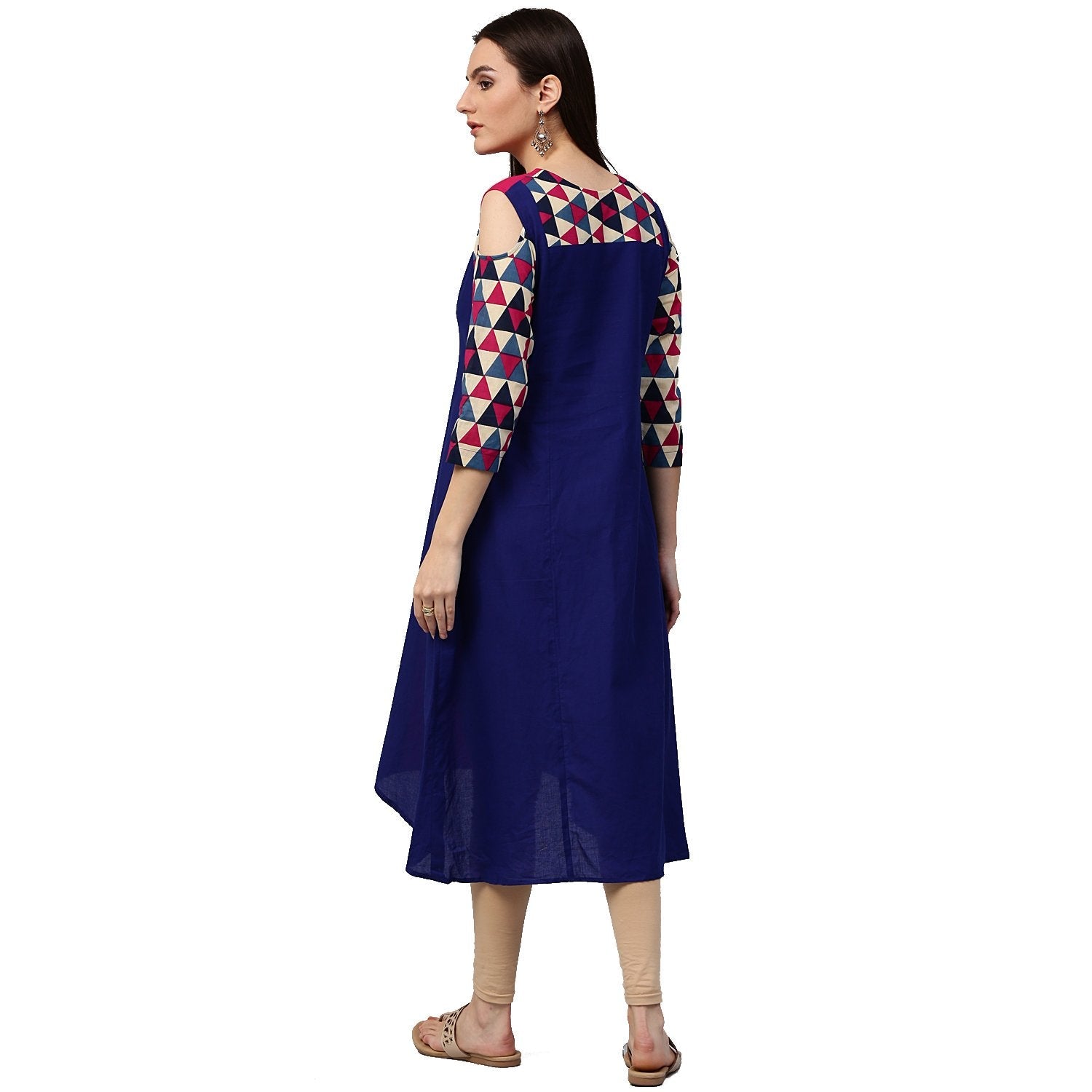 Women's Blue & Pink 3/4Th Sleeve Cotton Kurta - Nayo Clothing