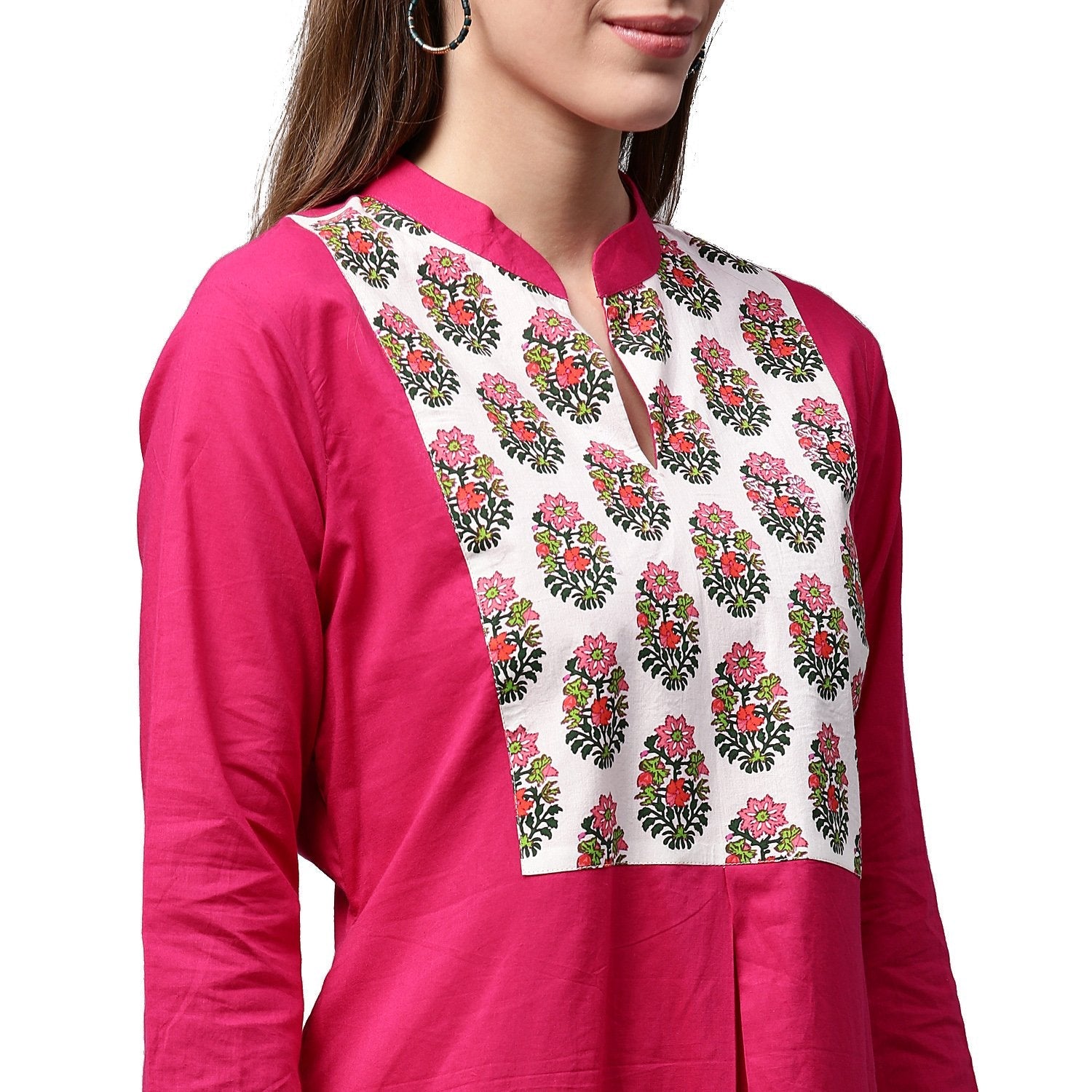 Women's Pink Printed 3/4Th Sleeve Cotton Kurta - Nayo Clothing