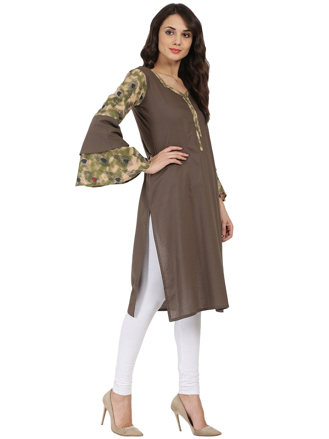 Women's Brown Full Sleeve Cotton Kurta - Nayo Clothing