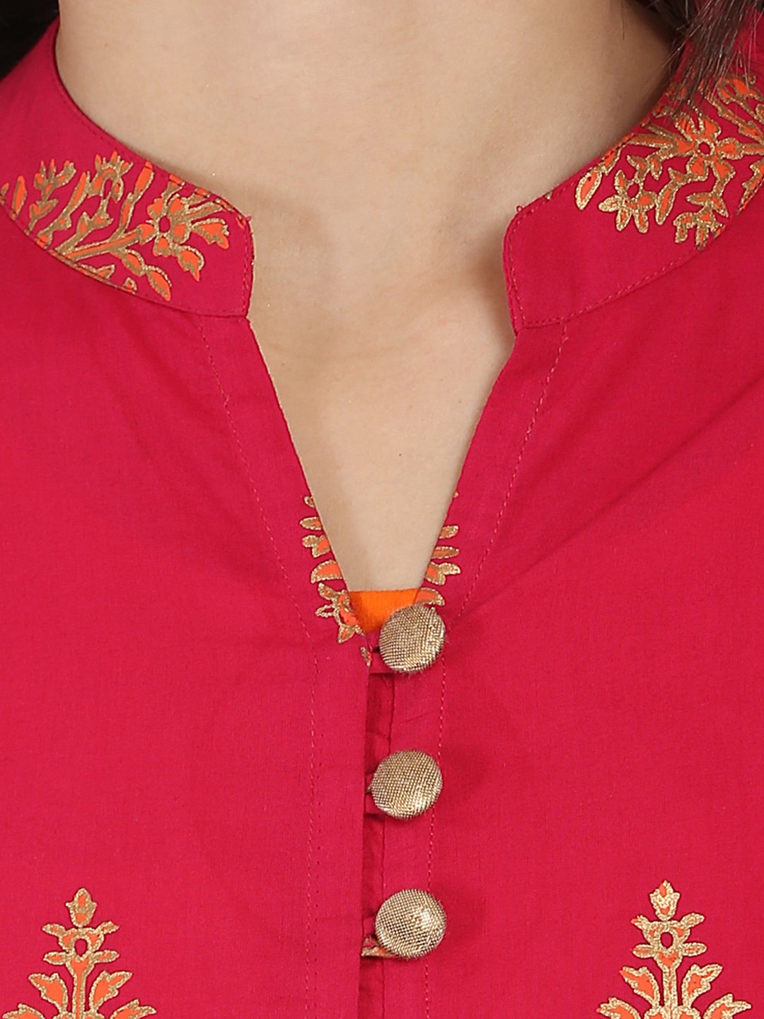 Women's Red And Orange Printed 3/4Th Sleeve Double Layer Cotton Kurta - Nayo Clothing