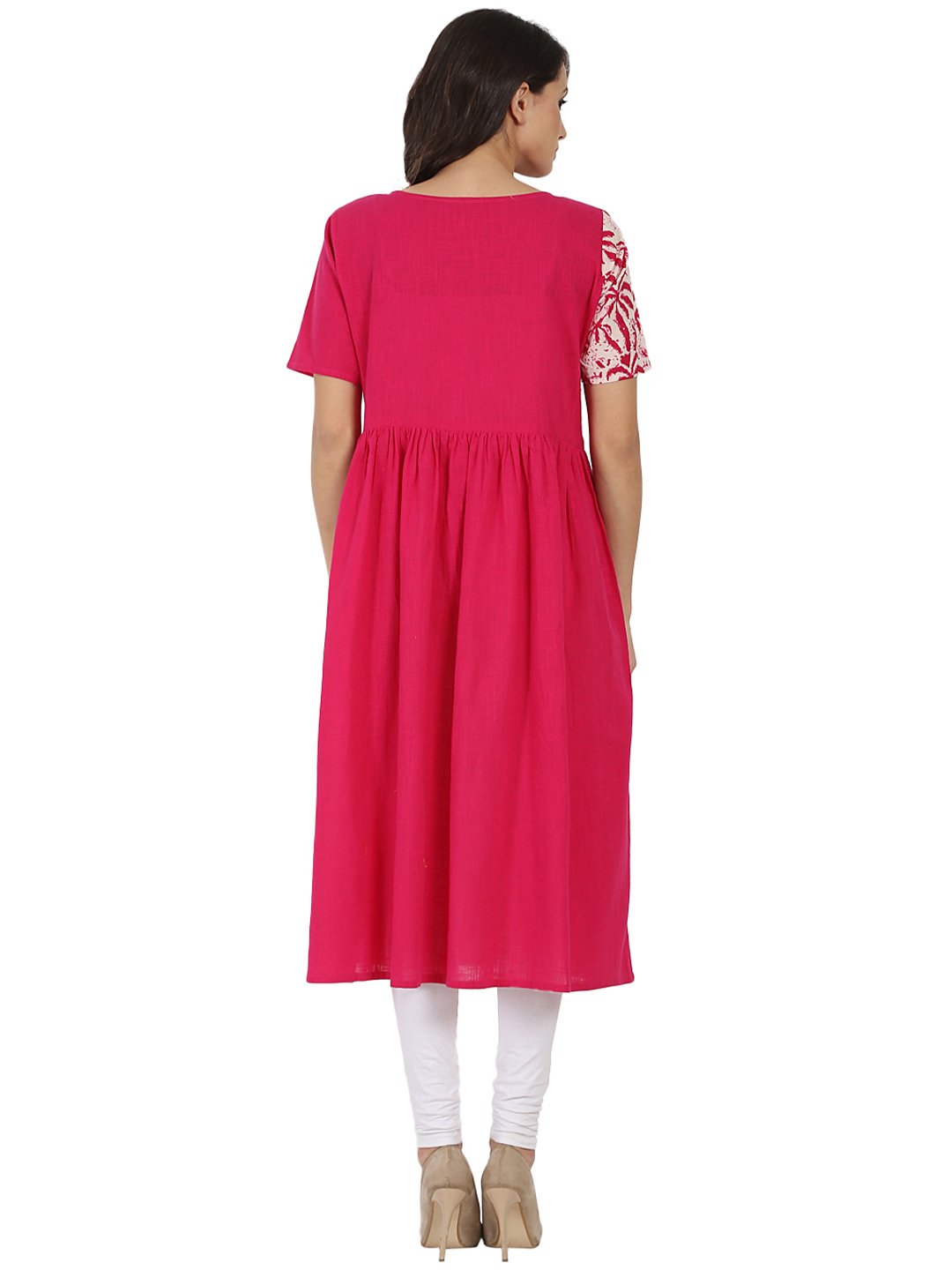 Women's Pink Half Sleeve Cotton Anarkali Kurta - Nayo Clothing