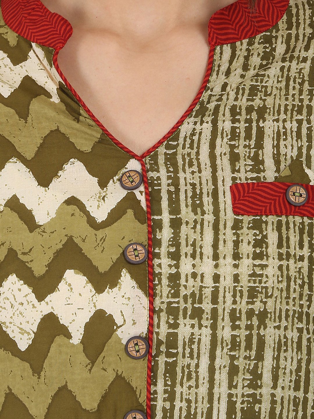 Women's Green Printed 3/4Th Sleeve Cotton A-Line Kurta - Nayo Clothing