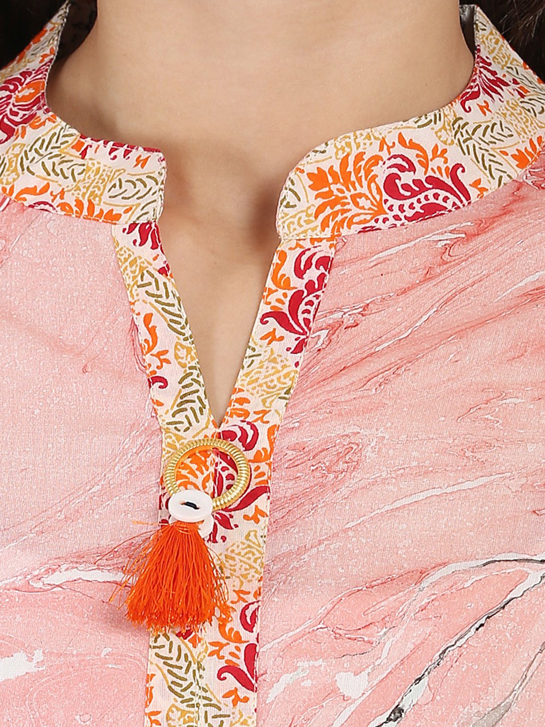 Women's Peach Marval Printed 3/4Th Sleeve Cotton Kurta - Nayo Clothing