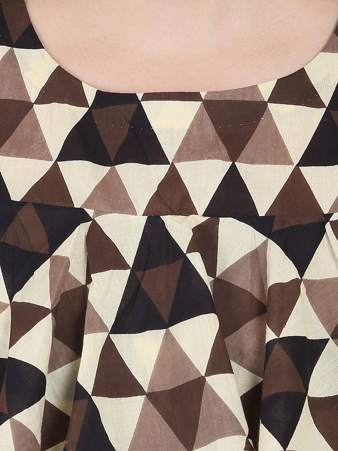 Women's Brown Printed Half Sleeve Cold Shoulder Cotton A-Line Kurta - Nayo Clothing