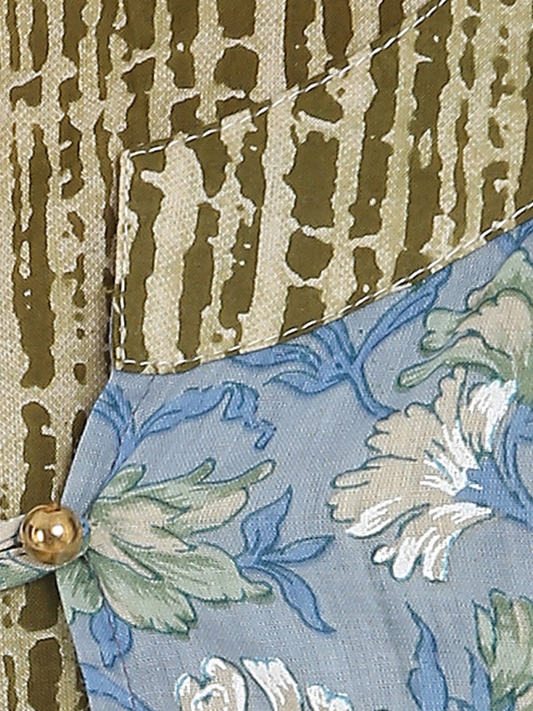 Women's Blue & Green Printed 3/4Th Sleeve Cotton Double Layer Kurta - Nayo Clothing