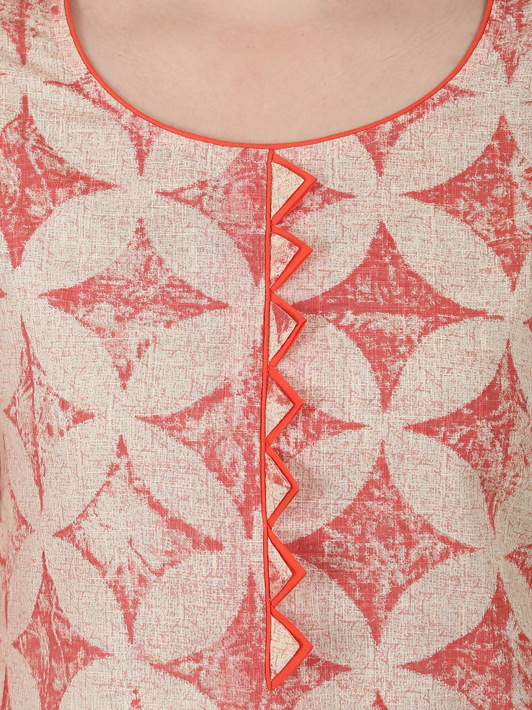 Women's White & Peach Printed 3/4Th Sleeve A-Line Kurta - Nayo Clothing
