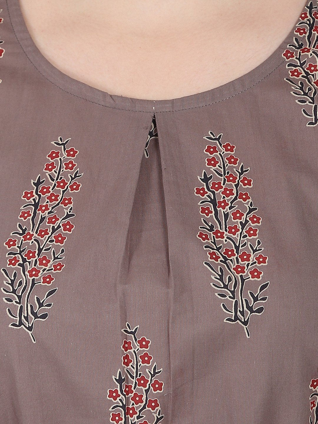 Women's Taupe Printed Cap Sleeve Cotton Tunic - Nayo Clothing