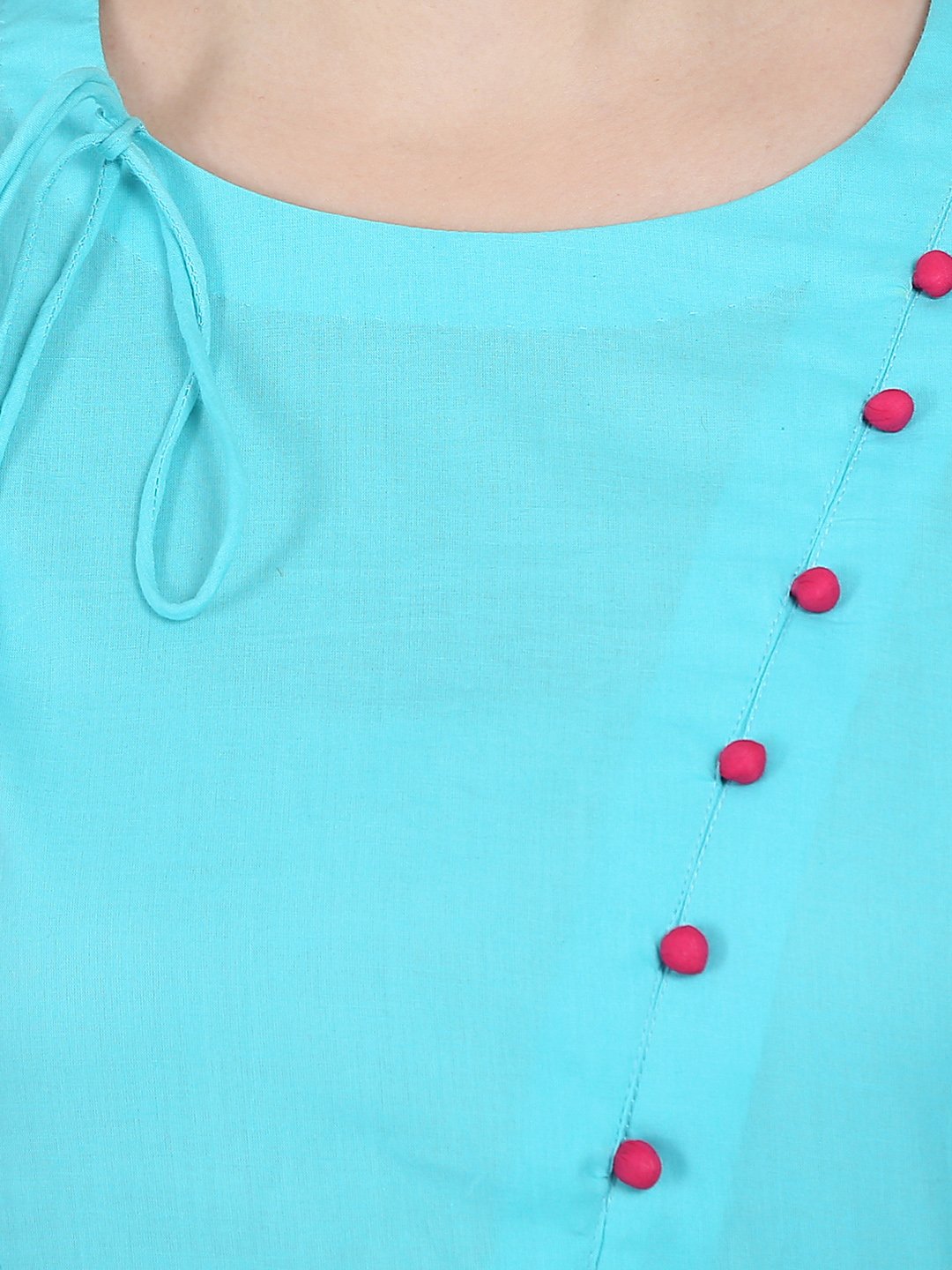 Women's Blue 3/4Th Sleeve Cotton A-Line Kurta With Latkan Work At Yoke - Nayo Clothing